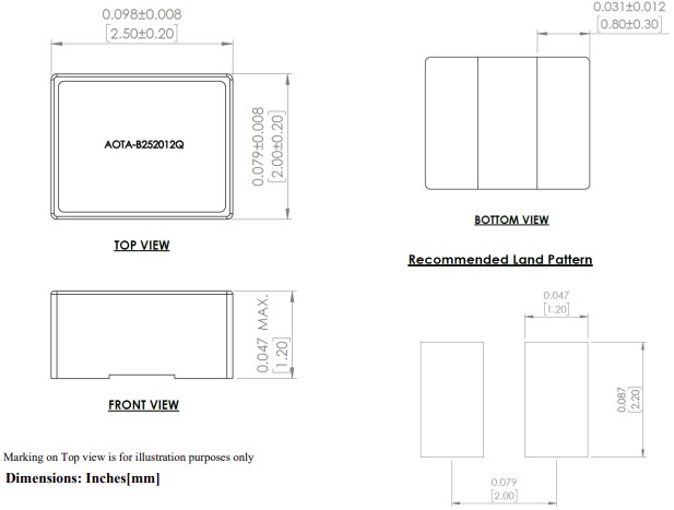 Mechanical Drawing - Abracon AOTA-B252012Q Power Inductors
